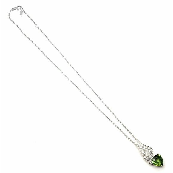 Rare! Authentic Piaget 18k White Gold Diamond Peridot Heart Pendant Necklace - Picture 7 of 8